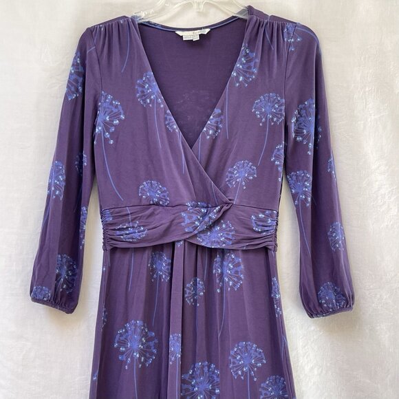 Boden Purple Floral Wrap Style Midi Dress Womens 4 R Stretch Party Boho Cottage - Picture 3 of 11